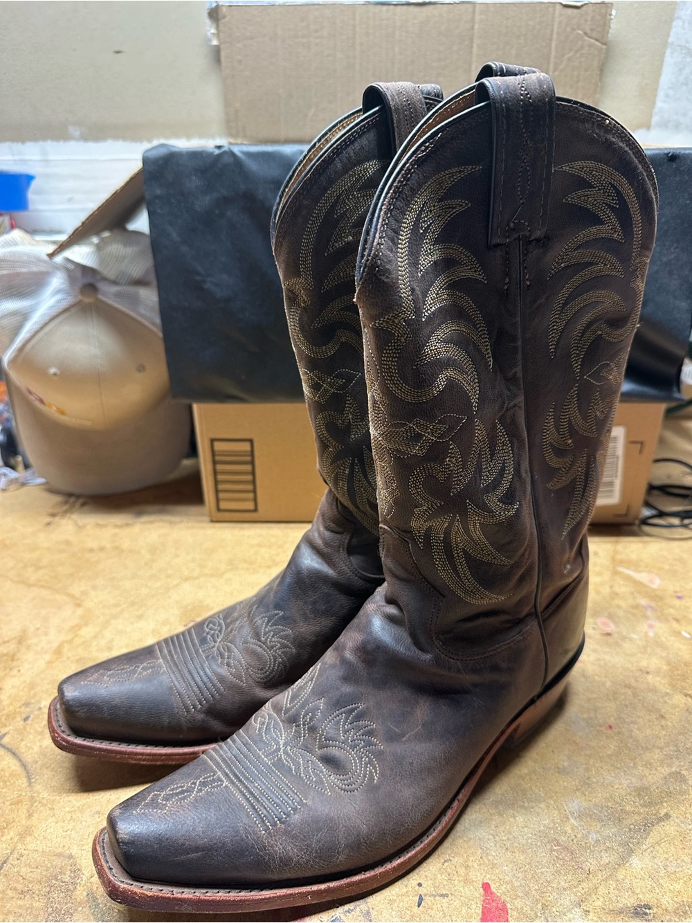 Tony Lama Brown Leather Western Cowboy Boots Men’s 9